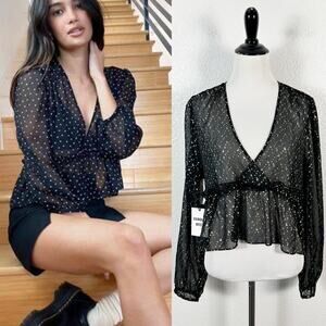 Sunday Best NWT Women’s Jinx Gold Fleck Babydoll Top in Black Size Medium